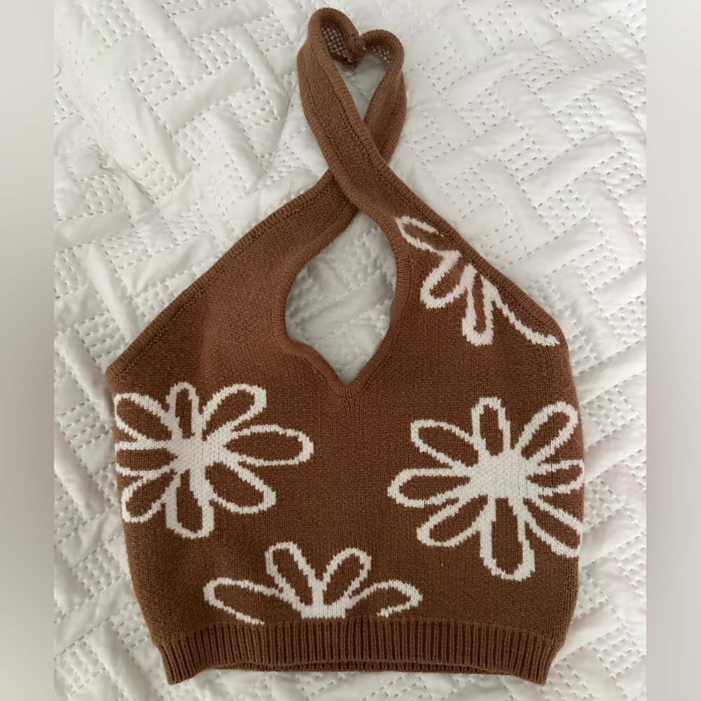 Brown floral crop top